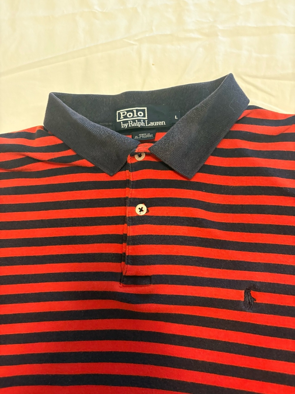 Polo by Ralph Lauren Men’s Red and Navy Striped Polo